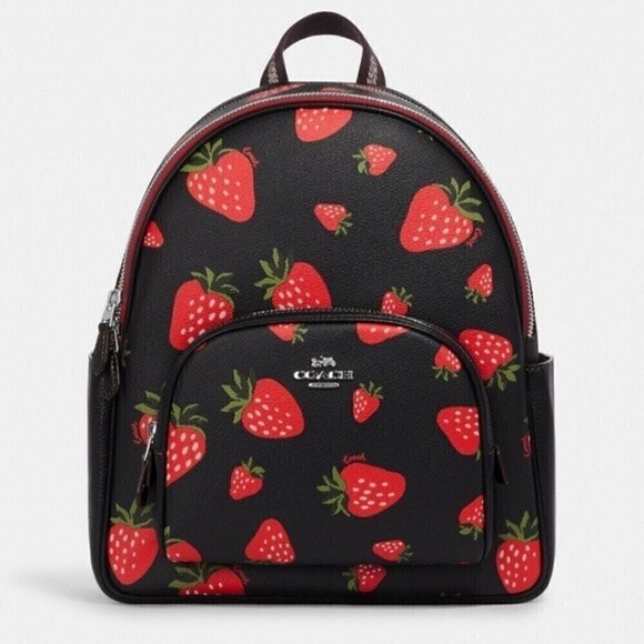 Coach Handbags - New! Coach Court Backpack Wild Strawberry Print Pebbled Leather Bag